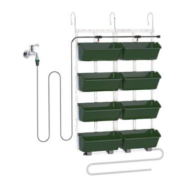 Imagem de Dualoai Vaso de parede vertical para jardim, recipiente para vasos de plantas com drenagem automática, 4 níveis, vasos suspensos para flores e vegetais, Verde Escuro