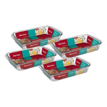 Imagem de Kit 4 Assadeira Retangular Vidro 3,7l Temperado Marinex Serv