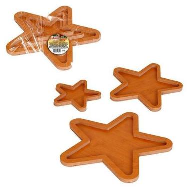 Imagem de Kit 3 Petisqueiras em MDF Estrela Natalina Madeira Decoração Ceia - Ze