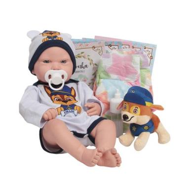 Imagem de Boneco Reborn Bebê Lucca Realista 43cm Com Itens Pelúcia - Cegonha Reb