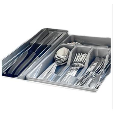 Imagem de Organizador De Talheres Para Gaveta, Organizador De Talheres DuráVel Com DivisóRias(2,PORTA TALHER +PORTA FACA CINZA)