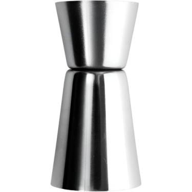 Imagem de Dosador Duplo de Bebidas em Aço Inox, 25ml/50ml, Design Anatômico, Acabamento Prateado, 8,1cm Altura, Para Bartenders e Coquetéis