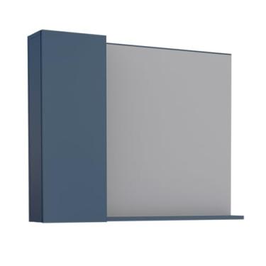 Imagem de Espelho para banheiro com armarinho 1 porta em madeira azul - Cozimax