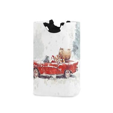 Imagem de xigua Cesto de lavanderia grande para carro de Natal vermelho vintage com alça, cesto de roupas dobrável para organização de brinquedos e roupas no quarto, banheiro e lavanderia