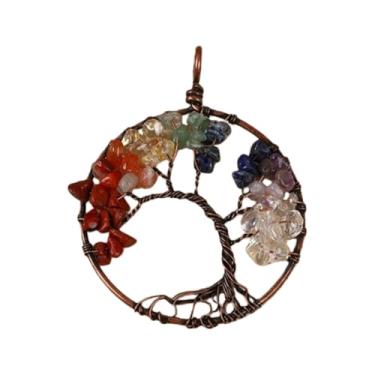 Imagem de Acessórios para pendurar espelho de carro árvore da vida, 7 cristais de chacra e pedras curativas, ornamentos de carro de pedra de sete cores, decoração de parede de boa sorte