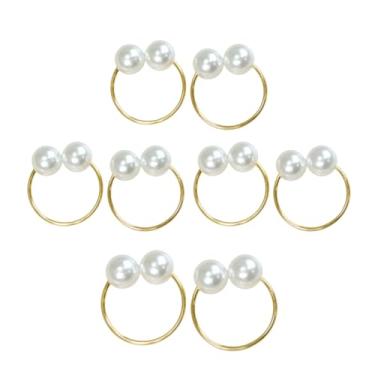 Imagem de Kit de 8 Anéis para Guardanapos com Pérola Dupla Argola Dourada ou Prata 4 x 3 cm (8 Pçs Pérolas/Dourado)