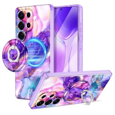 Imagem de Btscase Capa para Samsung Galaxy S25 Ultra, [compatível com MagSafe] com padrão brilhante que não desbota e suporte de anel magnético destacável, parte traseira rígida de policarbonato e capa