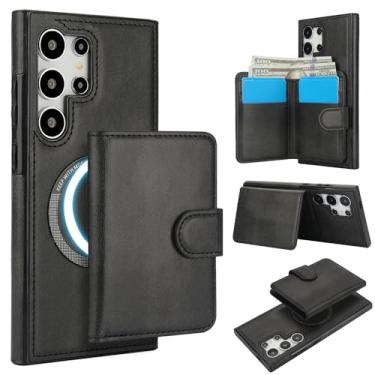 Imagem de Para Samsung Galaxy S24 Carteira ultra destacável compatível com Magsafe capa de carregamento sem fio com suporte para cartão, compartimento para dinheiro, suporte 2 em 1 capa à prova de choque (preto