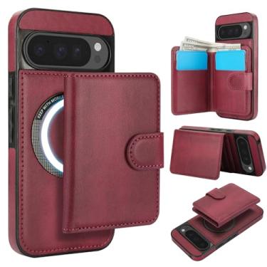 Imagem de Carteira removível para Google Pixel 10 Pro, compatível com Magsafe, capa de carregamento sem fio com suporte para cartão, compartimento para dinheiro, capa à prova de choque 2 em 1 (vinho vermelho)