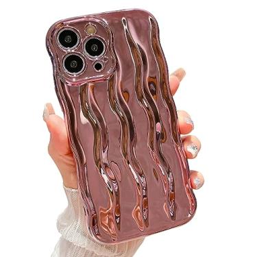 Imagem de Capa de telefone com moldura ondulada encaracolada projetada para iPhone 15 Pro Max, linda estampa de ondulação de água brilhante, TPU macio, ajuste fino, capa traseira para mulheres e meninas, rosa