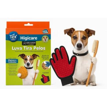 Imagem de Luva Tira Pelos Para Cães E Gatos Massagem E Banho Vermelha - Mimos Pe