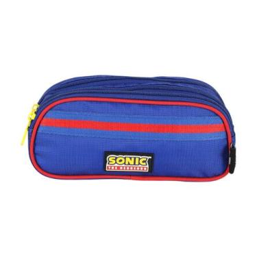 Imagem de Estojo Escolar Grande Triplo Sonic Up4You Meninos Original, Azul