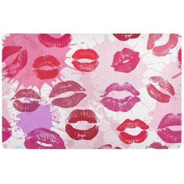 Imagem de TSENQUE Tapete de porta personalizado para dia dos namorados beijo fofo tapete de porta externo absorvente, tapete de entrada lavável ao ar livre para dentro de casa, 81 cm x 50 cm