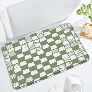 Imagem de HUSPWP Tapete de banho xadrez verde sálvia bonito retrô xadrez geométrico xadrez buffalo, vintage, casa de fazenda, decoração de banheiro, tapete de banheiro, 48 x 74 cm