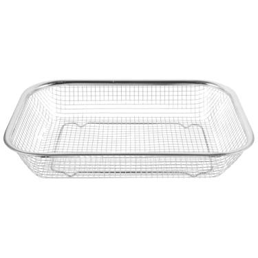 Imagem de Ipetboom Cesta de malha de aço inoxidável, 1 peça de cesta de drenagem engrossada peneira retangular de frutas e vegetais escorredor de drenagem multiuso para cozinha doméstica - tamanho M, 30 x 22 x