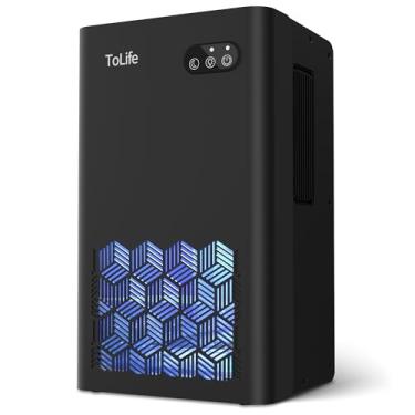 Imagem de ToLife Desumidificador para casa, desumidificadores de 1000 m² para porão quarto banheiro com tanque de água de 2,693 g, desligamento automático, luz LED de 7 cores, preto