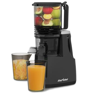 Imagem de Sunvivi Espremedor frio com calha de alimentação de 15 cm de largura, máquinas de suco de mastigação lenta de 250 W para vegetais e frutas inteiras, fácil de limpar, filtro de camada dupla, espremedor