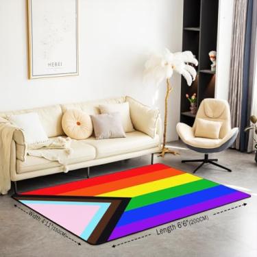 Imagem de jejeloiu LGBTQ Tapete de área 12 x 18 cm arco-íris retângulo orgulho sala de estar tapetes para quarto homens lésbicas gays transgêneros tapete respirável macio leve colorido decoração de quarto