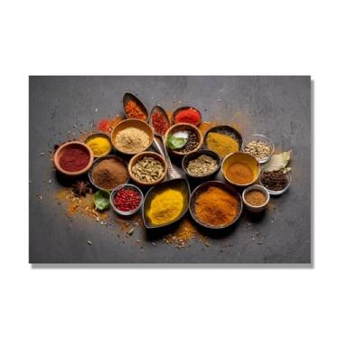Imagem de NHLDZYH Arte de parede em tela colorida para especiarias e colher de tempero | Decoração de cozinha vintage | Arte moderna para casa e sala de jantar. C40. 50 x 75 cm - 19,7 x 29,6 pol. Somente tela