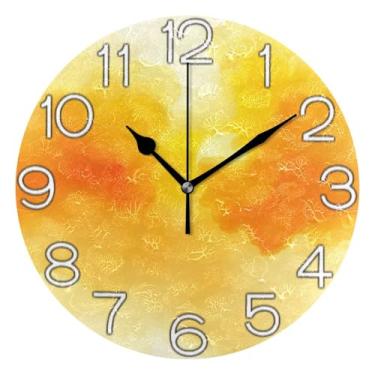 Imagem de GAIGEO Relógio de parede analógico decorativo funky alimentado por bateria relógio de cozinha rústico, retro moderno art déco decoração de parede, laranja amarelo aquarela, 25 cm, ponteiros pretos
