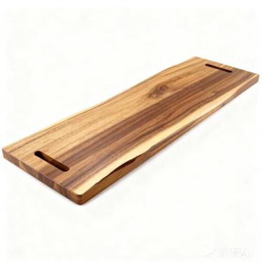 Imagem de Tábua de charcutaria de madeira de acácia com alças, grande bandeja de servir retangular de 83 x 30 cm, tábua de queijos e prato de aperitivo para entretenimento, viagem, festa, churrasco, casamento