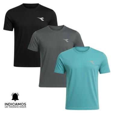 Imagem de Kit 3 Camisetas Diadora Small Logo Masculina - Azul Turquesa e Preto XGG-Masculino