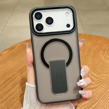 Imagem de Capa para iPhone 17 Pro Max AIR 16 15 14 13 11 com suporte integrado, capa protetora magnética fosca translúcida, preta, para iPhone 11 Pro Max.