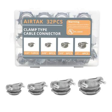 Imagem de Conectores de cabo tipo braçadeira para conduíte metálico, banhado a prata e zinco, proteção de cabo resistente para fios elétricos, 32 peças (1/5.1 cm 12 peças, 3/20.3 cm 8 peças, 3/10.2 cm 6 peças