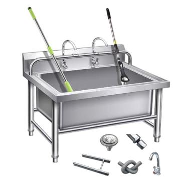 Imagem de Pia de esfregão de piso comercial, pia de esfregão de aço inoxidável, pia de esfregão de chão com orifício de drenagem, pia de chão interna e externa, pia prática (80 cm/31,5 pol.)