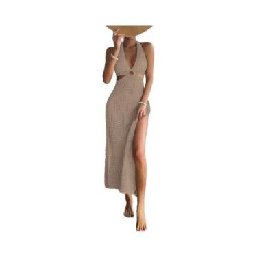 Imagem de Monocromático feminino gola redonda vestido de lã biquíni, bloqueado, 