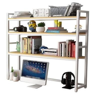 Imagem de Estante de mesa de 3 camadas para mesa de computador - estante de mesa ajustável, estante de mesa de computador de madeira de metal, prateleira de armazenamento de mesa, organizador de mesa, suporte