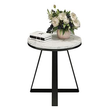 Imagem de Mesa lateral redonda branca com pernas douradas, mesa de canto pequena para espaços pequenos, mesa de cabeceira com detalhes modernos, 50 x 50 cm (Cor: Dourada) (Preto)