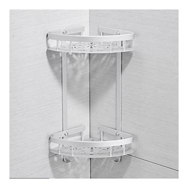 Imagem de Prateleiras de chuveiro prateleiras de banheiro de alumínio de duas camadas, suporte de parede com ganchos para xampu cesta de cosméticos para chuveiro, acessórios para casa, prateleira de banho