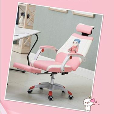 Imagem de Cadeira de escritório cadeira de computador de couro pés de nylon padrão de coelho com suporte para os pés cadeira reclinável giratória cadeira de elevação simples para casa (cor: apoio para os pés)