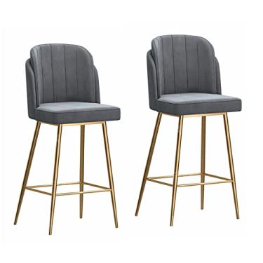 Imagem de Conjunto de 2 bancos de bar de veludo cinza, 63 cm para balcão de cozinha, ilha e pub, almofada traseira grande e confortável - nº 4