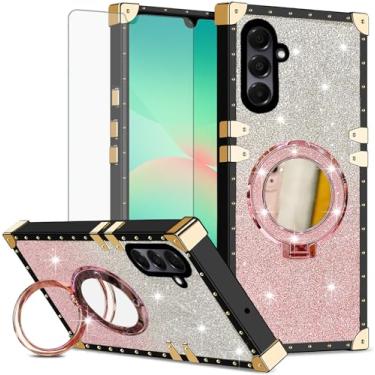 Imagem de Asuwish Capa de celular para Samsung Galaxy A26 5G capa magnética com protetor de tela de vidro temperado e espelho brilhante brilhante anel resistente à prova de choque suporte rígido A 26 26A LTE