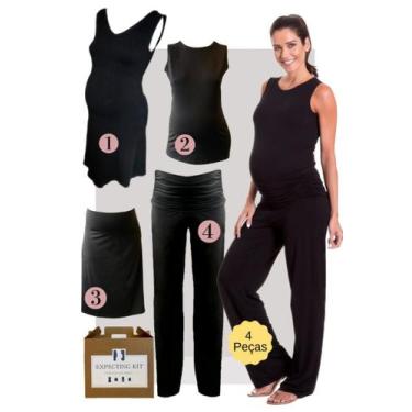 Imagem de Kit Gestante Basic 4 peças com Calça - Expecting, Preto, M