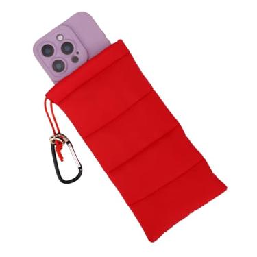 Imagem de Bolsa Térmica para Telemóvel, Algodão Plumas Capa Protetora Quente Telemóvel com Fivela Evita o Congelamento e Sobreaquecimento Ideal para Atividades Ao Ar Livre Campismo (Vermelho)