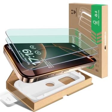 Imagem de PandaShield Pacote com 2 protetores de tela anti-luz azul (TÜV RDF-60) para iPhone 17/17 Pro/16 Pro [6,3 polegadas] à prova de estilhaçamento de grau militar com ferramenta de alinhamento de papel