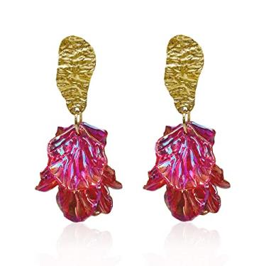 Imagem de Just Follow Brincos de pétala de flor de rosa com franja longa Boho para pendurar em resina com declaração floral e borla para mulheres e meninas, joias elegantes para presentes, Acrílico, n/c