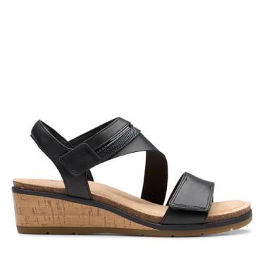 Imagem de Clarks Sandália feminina Kacha Wave Wedge, Couro preto, 7 Wide