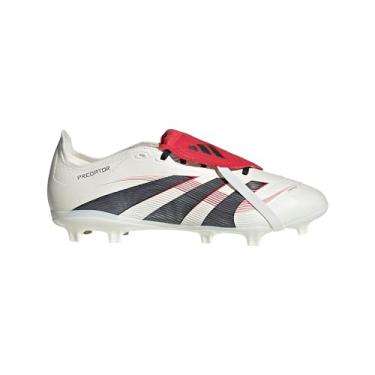 Imagem de adidas Tênis de futebol Predator League Foldover Tongue Firm Ground – Cabedal Hybridfeel, textura 3D, barbatanas Strikescale, Branco/preto/rubi puro, 10 Women/9 Men