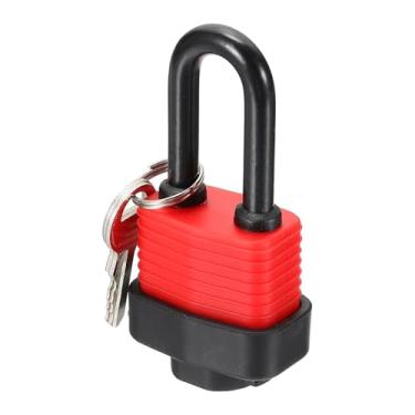 Imagem de PATIKIL 1 cadeado à prova de intempéries, aço de liga de aço de liga de 3,8 cm de largura, à prova de ferrugem, tranca de feixe longo envolto em vinil, à prova d'água, cadeado de copo com cilindro de