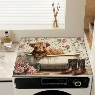 Imagem de Capas de lavadora e secadora para o topo, linda capa antiderrapante para máquina de lavar roupa de vaca Highland, almofada protetora à prova de poeira para lavanderia e cozinha, 59,9 cm x 50 cm