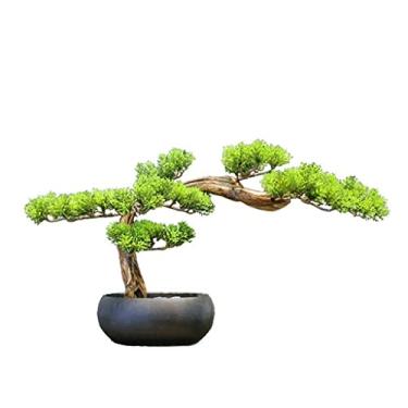 Imagem de URGDWEKJY Árvore artificial simulação de pinheiro bonsai planta verde pequeno ornamento em vaso adequado para estante de livros de escritório em casa, mesa de café, enfeite de varanda árvore falsa
