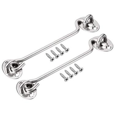 Imagem de Gancho e olhal trava de portão parafuso de portão, gancho de cabine de 15 cm, gancho giratório para janela com parafusos de montagem, botão de 2 peças