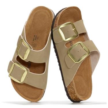 Imagem de Project Cloud Sandálias rasteiras femininas de couro genuíno 2026 confortáveis essenciais de praia femininas com espuma viscoelástica para férias essenciais para calçados femininos (Santorini), Couro