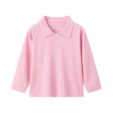 Imagem de Camisa Polo De Manga Longa Com Gola Em Cor Sólida Para Crianças, Camis