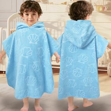 Imagem de Toalhas de praia infantis com capuz, grandes (2 a 4 anos, 56 x 56 cm) feitas de 100% algodão macio, toalha poncho com capuz absorvente para bebês meninos, perfeita para piscina | natação | banho |