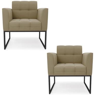 Imagem de Poltrona Base Industrial Preto Kit 2 Ana Suede Marrom Rt - Ibiza